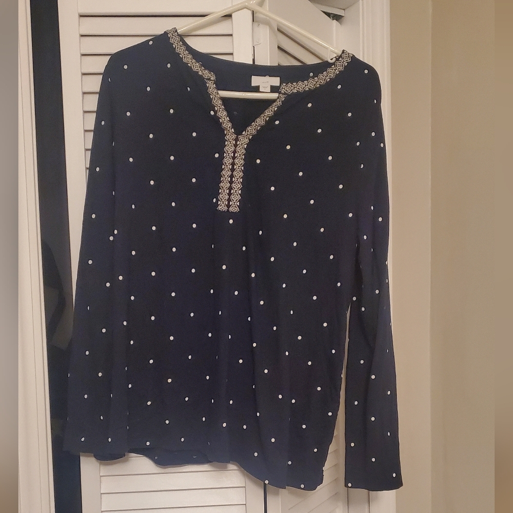 Jjilll Navy Blue Cotton Top with Polka Dots